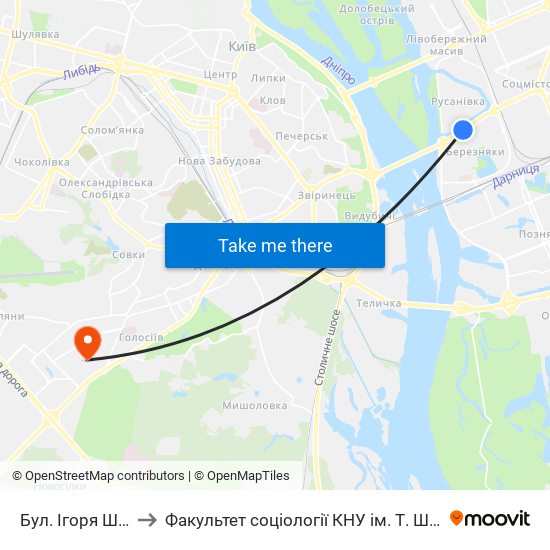 Бул. Ігоря Шамо to Факультет соціології КНУ ім. Т. Шевченка map