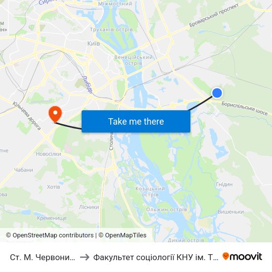 Ст. М. Червоний Хутір to Факультет соціології КНУ ім. Т. Шевченка map