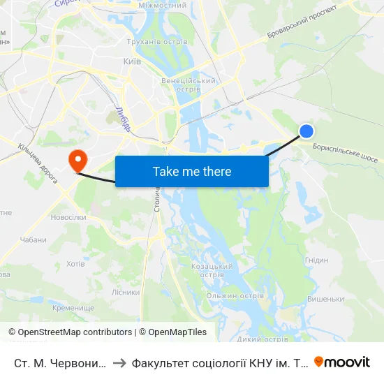 Ст. М. Червоний Хутір to Факультет соціології КНУ ім. Т. Шевченка map