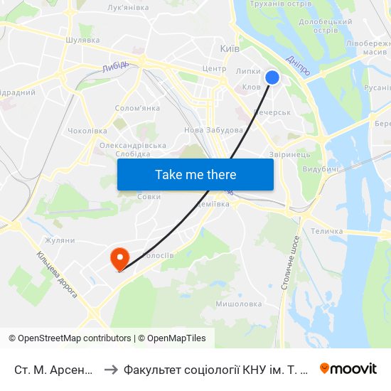 Ст. М. Арсенальна to Факультет соціології КНУ ім. Т. Шевченка map