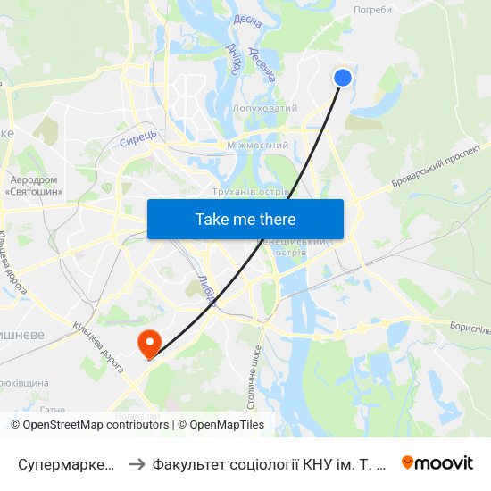 Супермаркет Billa to Факультет соціології КНУ ім. Т. Шевченка map