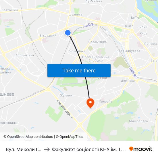 Вул. Миколи Голего to Факультет соціології КНУ ім. Т. Шевченка map