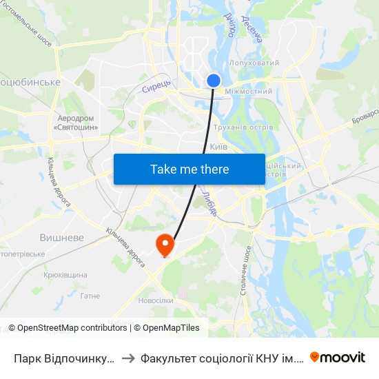 Парк Відпочинку Наталка to Факультет соціології КНУ ім. Т. Шевченка map