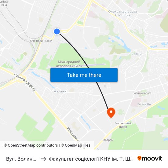 Вул. Волинська to Факультет соціології КНУ ім. Т. Шевченка map