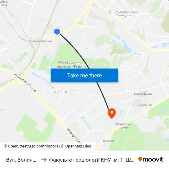 Вул. Волинська to Факультет соціології КНУ ім. Т. Шевченка map