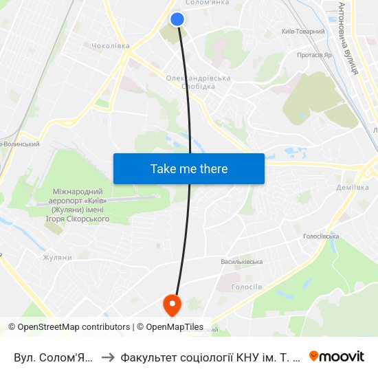 Вул. Солом'Янська to Факультет соціології КНУ ім. Т. Шевченка map