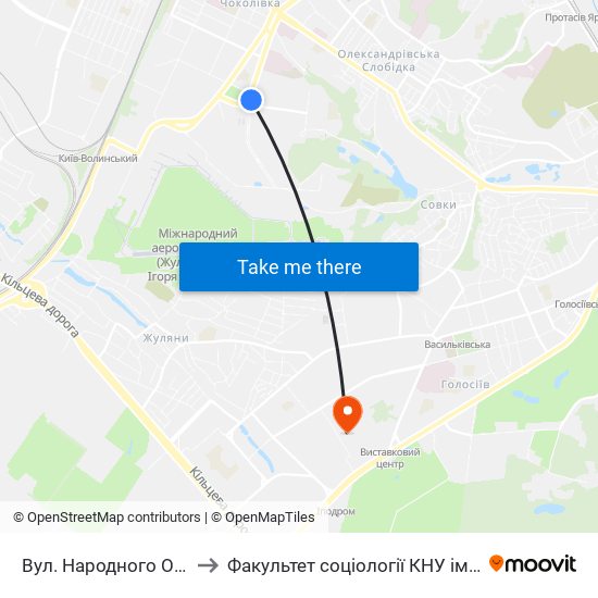 Вул. Народного Ополчення to Факультет соціології КНУ ім. Т. Шевченка map