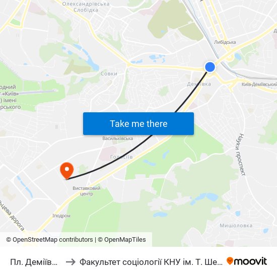 Пл. Деміївська to Факультет соціології КНУ ім. Т. Шевченка map