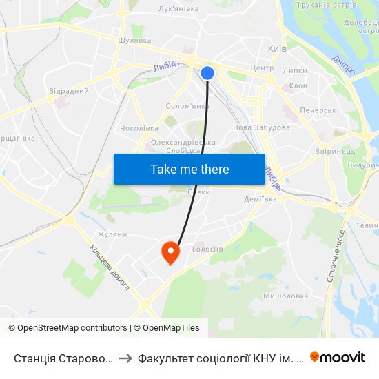 Станція Старовокзальна to Факультет соціології КНУ ім. Т. Шевченка map