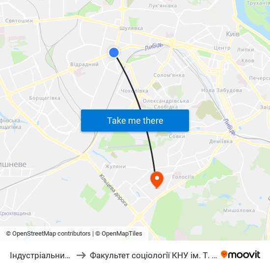 Індустріальний Міст to Факультет соціології КНУ ім. Т. Шевченка map