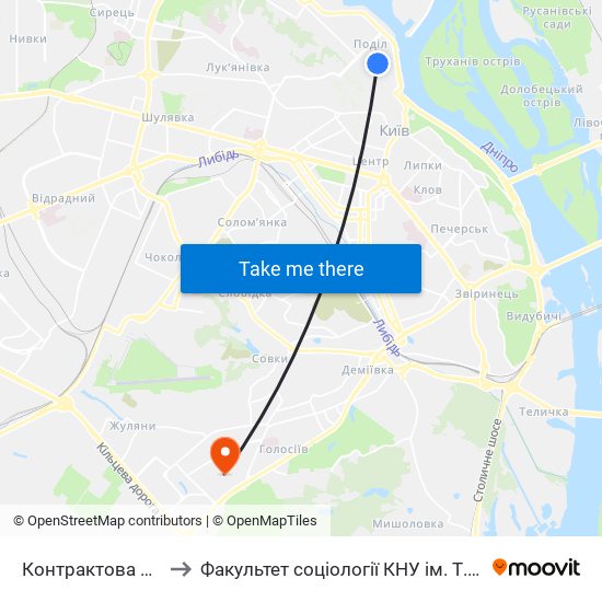 Контрактова Площа to Факультет соціології КНУ ім. Т. Шевченка map