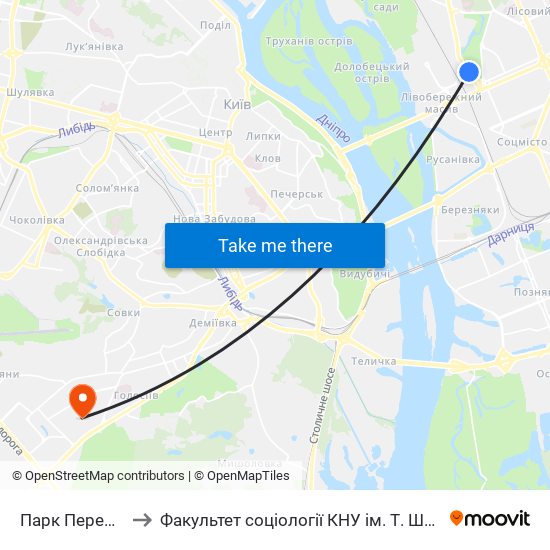 Парк Перемога to Факультет соціології КНУ ім. Т. Шевченка map