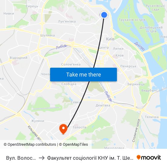 Вул. Волоська to Факультет соціології КНУ ім. Т. Шевченка map