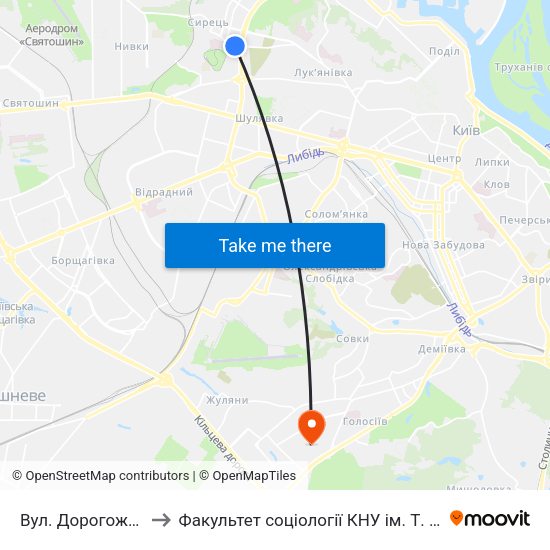 Вул. Дорогожицька to Факультет соціології КНУ ім. Т. Шевченка map