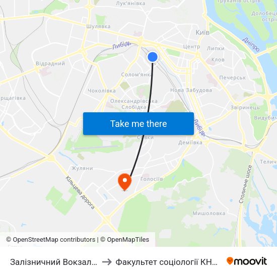 Залізничний Вокзал Центральний to Факультет соціології КНУ ім. Т. Шевченка map