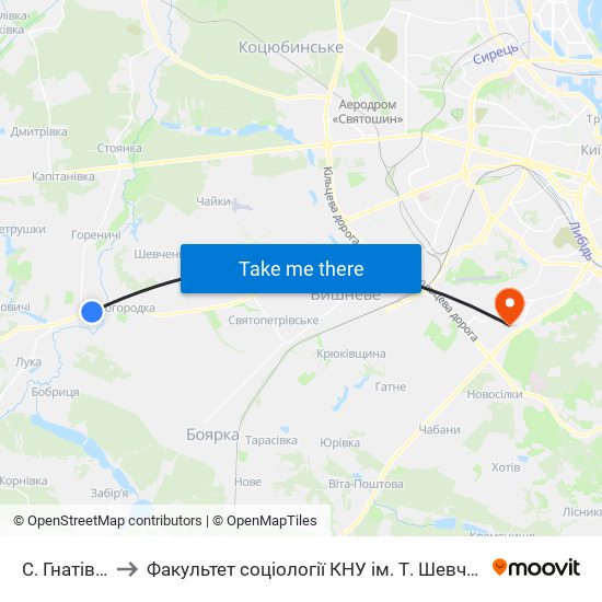 С. Гнатівка to Факультет соціології КНУ ім. Т. Шевченка map