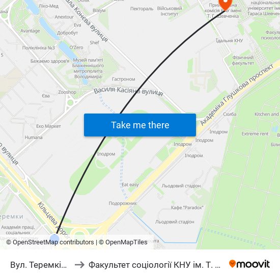 Вул. Теремківська to Факультет соціології КНУ ім. Т. Шевченка map