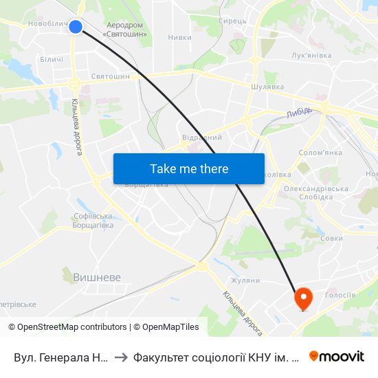 Вул. Генерала Наумова to Факультет соціології КНУ ім. Т. Шевченка map