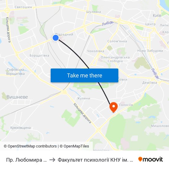 Пр. Любомира Гузара to Факультет психології КНУ ім. Т. Шевченка map