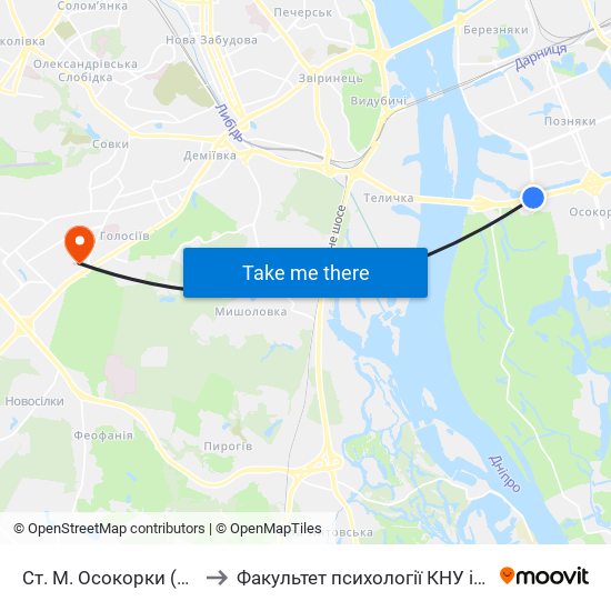 Ст. М. Осокорки (На Вимогу) to Факультет психології КНУ ім. Т. Шевченка map