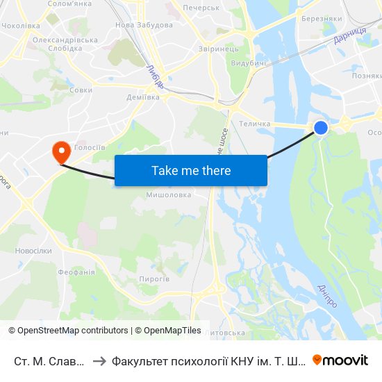 Ст. М. Славутич to Факультет психології КНУ ім. Т. Шевченка map