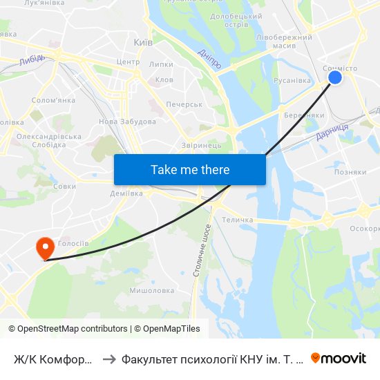 Ж/К Комфорт-Таун to Факультет психології КНУ ім. Т. Шевченка map