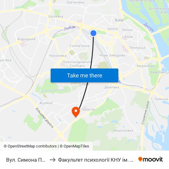 Вул. Симона Петлюри to Факультет психології КНУ ім. Т. Шевченка map