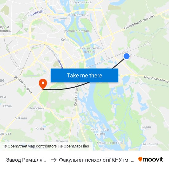 Завод Ремшляхтехніка to Факультет психології КНУ ім. Т. Шевченка map