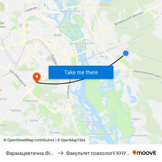Фармацевтична Фірма Дарниця to Факультет психології КНУ ім. Т. Шевченка map