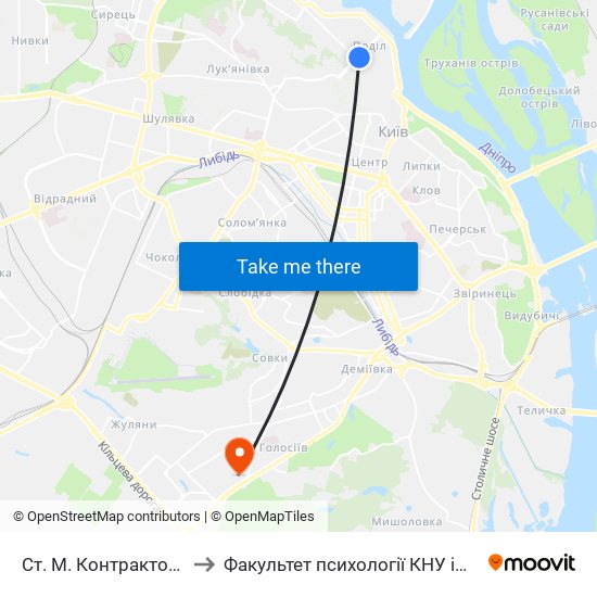 Ст. М. Контрактова Площа to Факультет психології КНУ ім. Т. Шевченка map