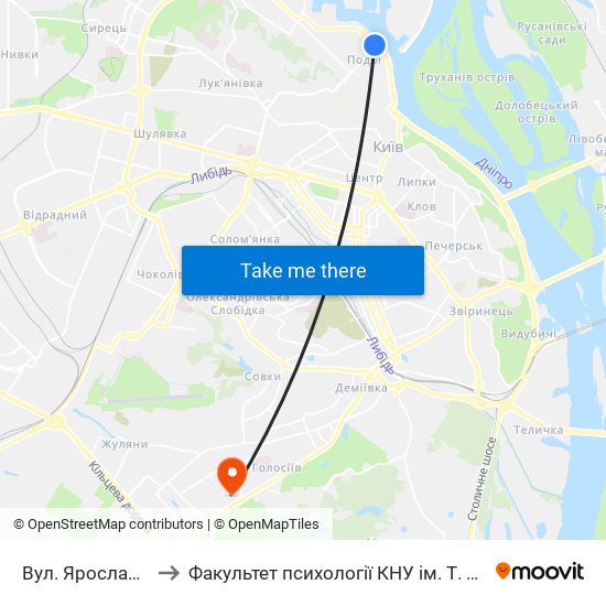 Вул. Ярославська to Факультет психології КНУ ім. Т. Шевченка map