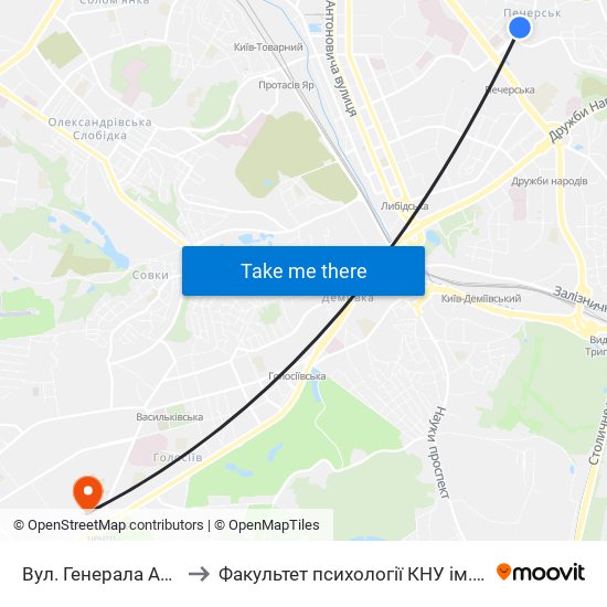 Вул. Генерала Алмазова to Факультет психології КНУ ім. Т. Шевченка map