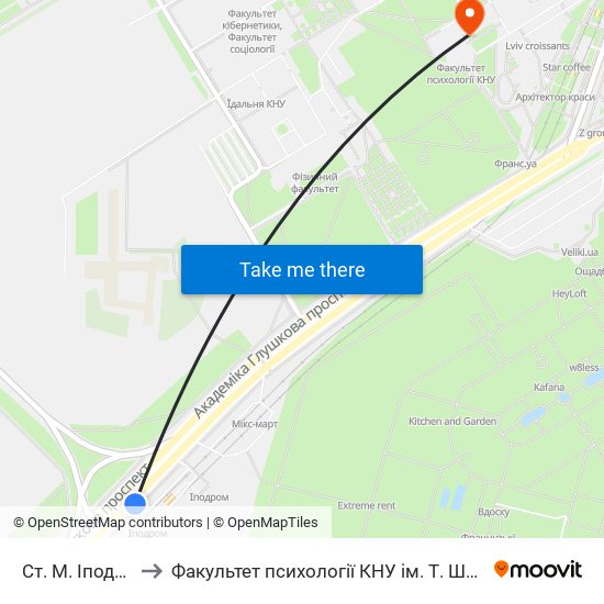 Ст. М. Іподром to Факультет психології КНУ ім. Т. Шевченка map