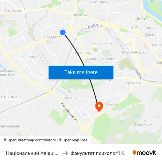 Національний Авіаційний Університет to Факультет психології КНУ ім. Т. Шевченка map