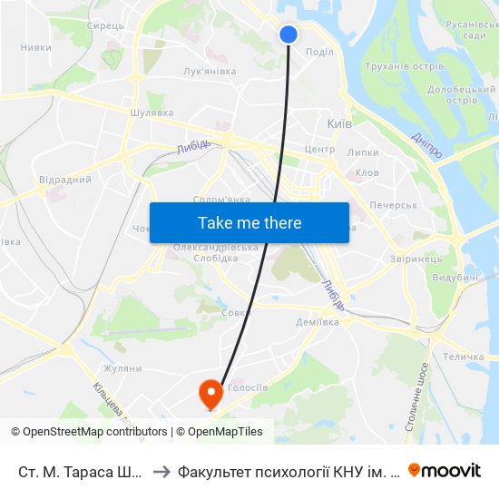 Ст. М. Тараса Шевченка to Факультет психології КНУ ім. Т. Шевченка map