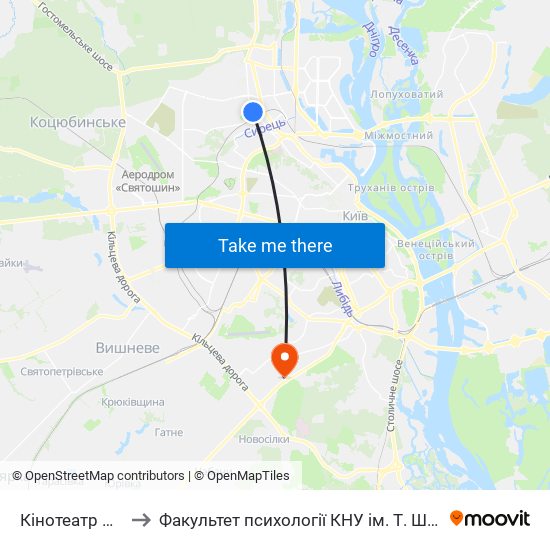 Кінотеатр Кадр to Факультет психології КНУ ім. Т. Шевченка map