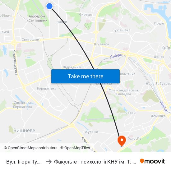 Вул. Ігоря Турчина to Факультет психології КНУ ім. Т. Шевченка map