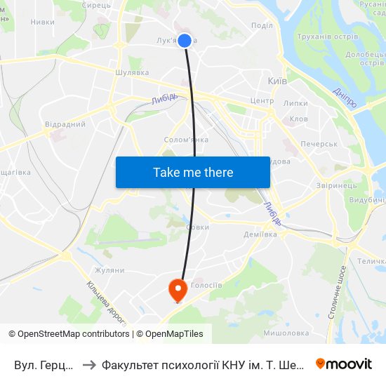 Вул. Герцена to Факультет психології КНУ ім. Т. Шевченка map
