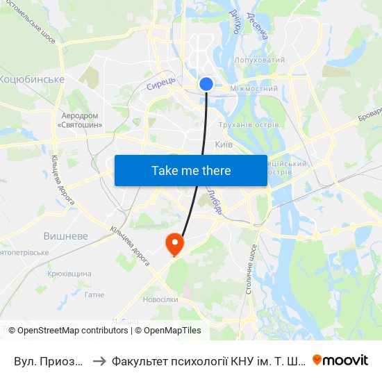 Вул. Приозерна to Факультет психології КНУ ім. Т. Шевченка map