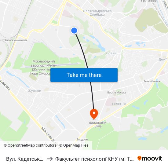 Вул. Кадетський Гай to Факультет психології КНУ ім. Т. Шевченка map