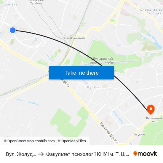 Вул. Жолудєва to Факультет психології КНУ ім. Т. Шевченка map