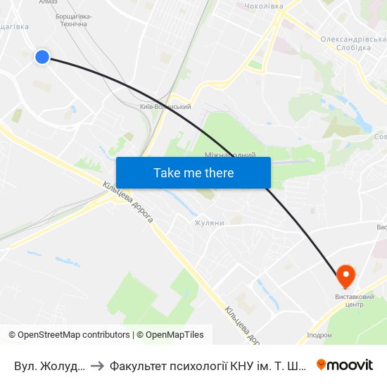 Вул. Жолудєва to Факультет психології КНУ ім. Т. Шевченка map