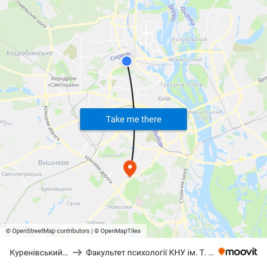 Куренівський Парк to Факультет психології КНУ ім. Т. Шевченка map