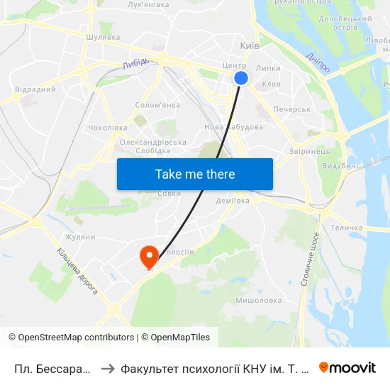 Пл. Бессарабська to Факультет психології КНУ ім. Т. Шевченка map