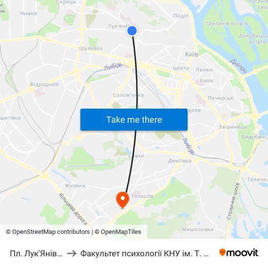 Пл. Лук'Янівська to Факультет психології КНУ ім. Т. Шевченка map