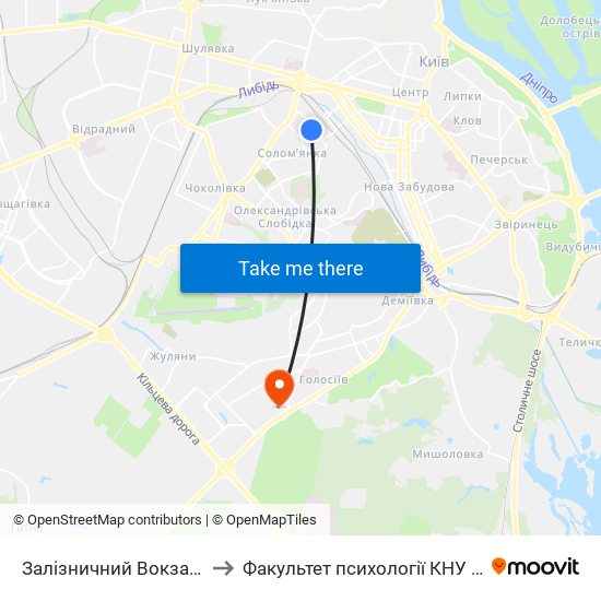 Залізничний Вокзал Південний to Факультет психології КНУ ім. Т. Шевченка map