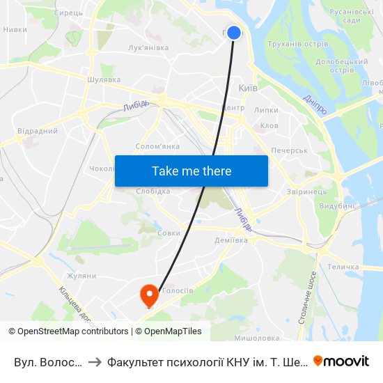 Вул. Волоська to Факультет психології КНУ ім. Т. Шевченка map