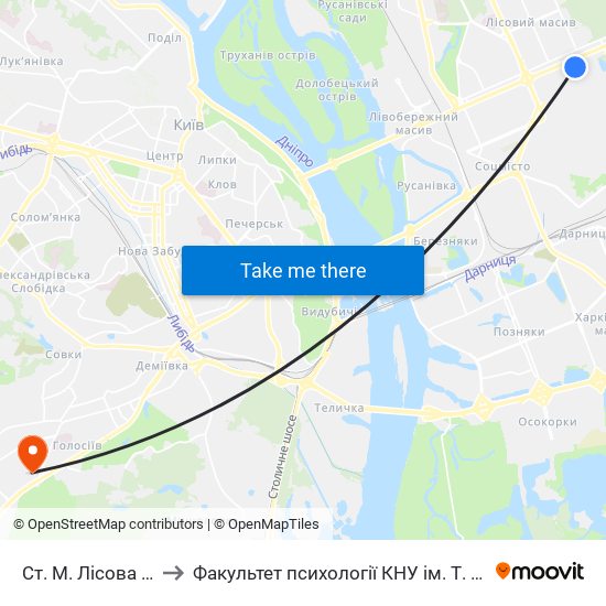 Ст. М. Лісова (233) to Факультет психології КНУ ім. Т. Шевченка map