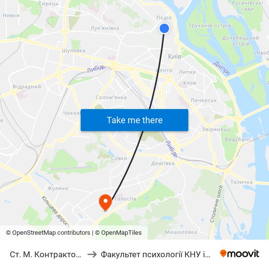 Ст. М. Контрактова Площа to Факультет психології КНУ ім. Т. Шевченка map