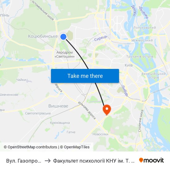 Вул. Газопровідна to Факультет психології КНУ ім. Т. Шевченка map